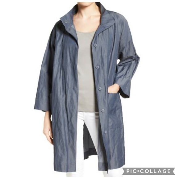 Eileen Fisher Denim Blue Organic Cotton Blend Stand Up Collar Coat Size XL - Picture 11 of 13